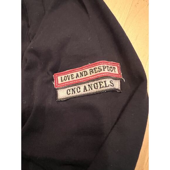 VTG CNC Angels LS Size 2XL Black White Embroidered Eagle & Patches 100% Cotton - Picture 4 of 10